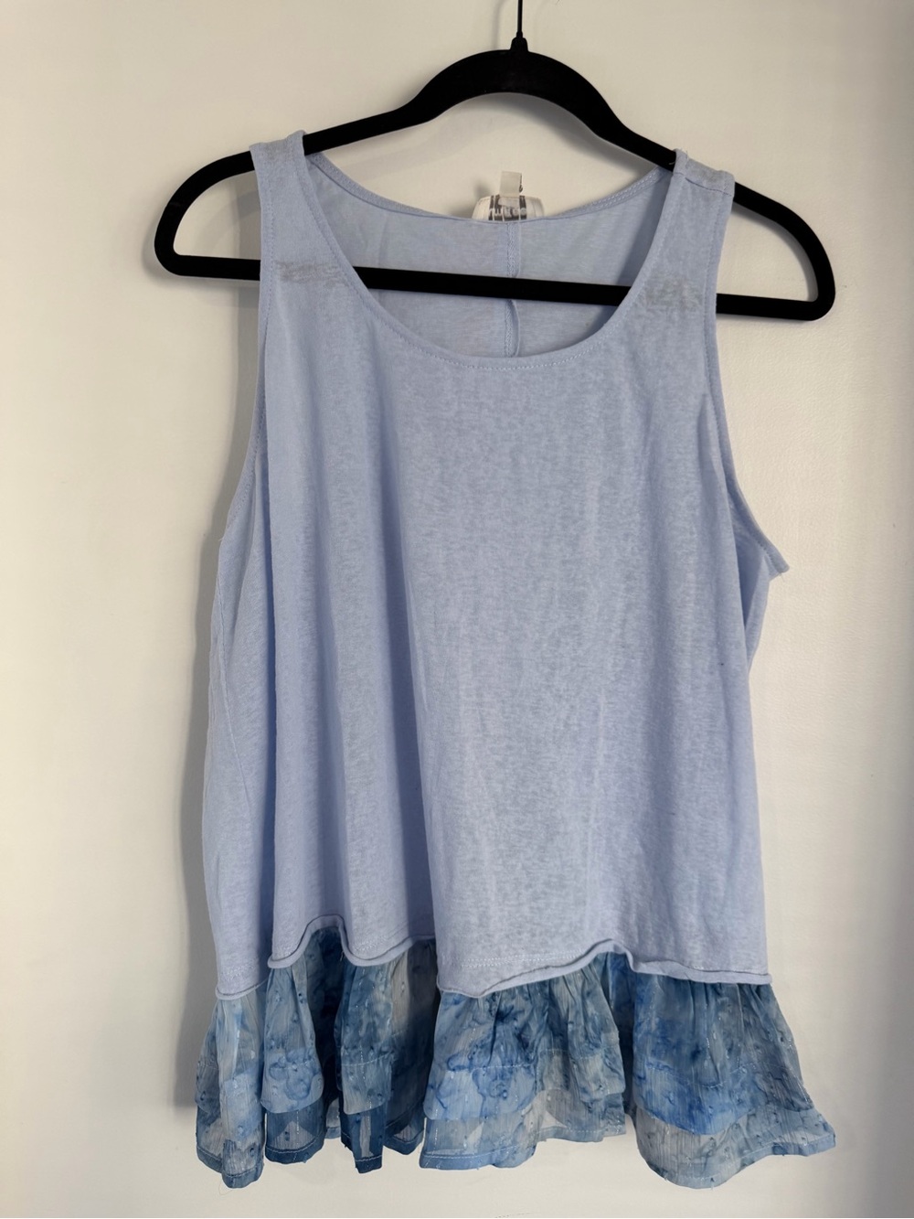 Umgee Light Blue Sleeveless Tank with Ruffled Hem NWT